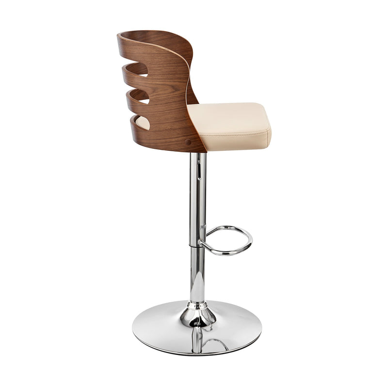 Khalia Adjustable Swivel Cream Faux Leather and Walnut Wood Bar Stool with Chrome Base - Furniture City (CA)l