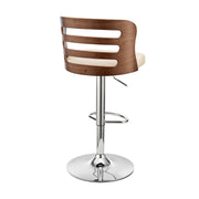 Khalia Adjustable Swivel Cream Faux Leather and Walnut Wood Bar Stool with Chrome Base - Furniture City (CA)l