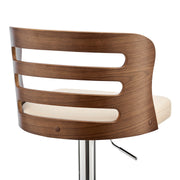 Khalia Adjustable Swivel Cream Faux Leather and Walnut Wood Bar Stool with Chrome Base - Furniture City (CA)l