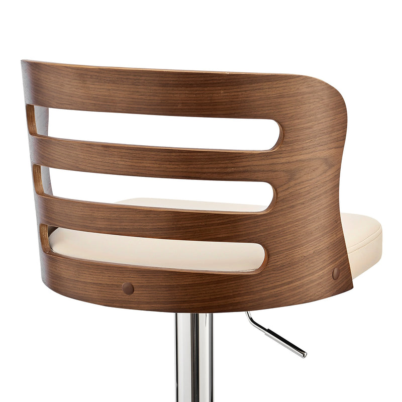 Khalia Adjustable Swivel Cream Faux Leather and Walnut Wood Bar Stool with Chrome Base - Furniture City (CA)l