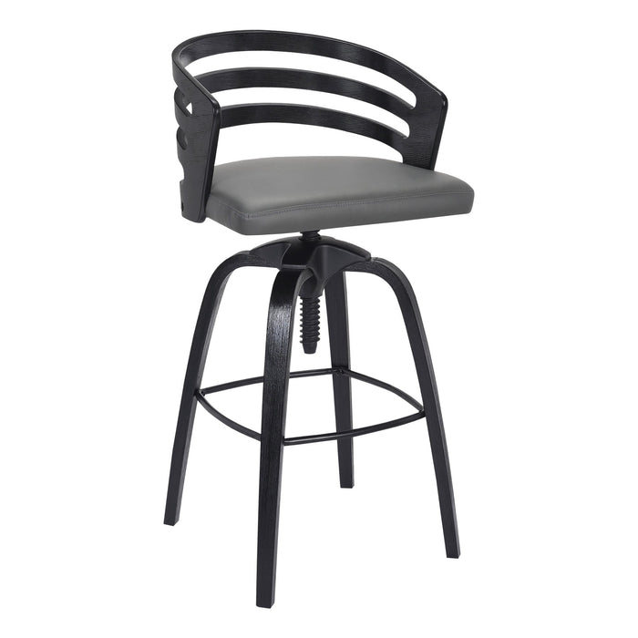 Kiara Contemporary Adjustable Barstool in Black Brushed Wood Finish and Gray Faux Leather