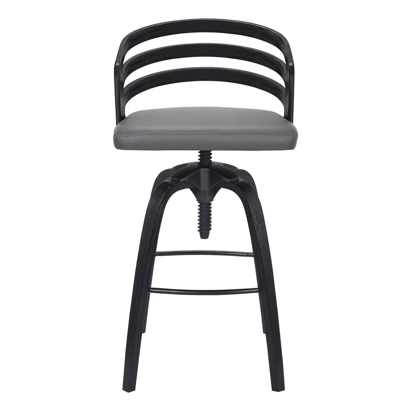 Kiara Contemporary Adjustable Barstool in Black Brushed Wood Finish and Gray Faux Leather - Furniture City (CA)l