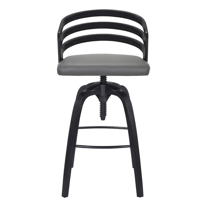 Kiara Contemporary Adjustable Barstool in Black Brushed Wood Finish and Gray Faux Leather