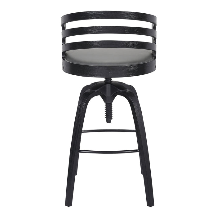 Kiara Contemporary Adjustable Barstool in Black Brushed Wood Finish and Gray Faux Leather
