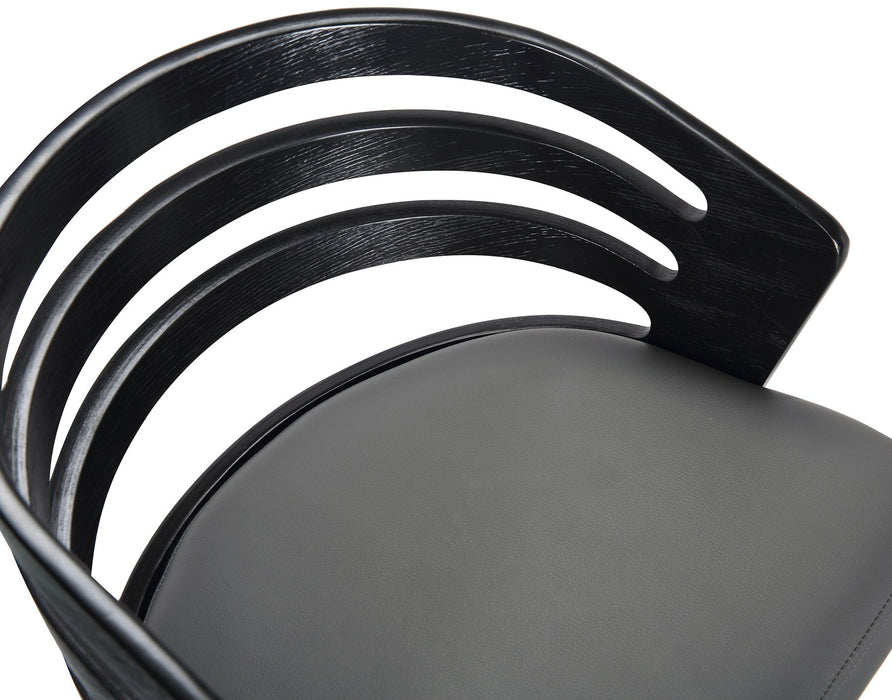 Kiara Contemporary Adjustable Barstool in Black Brushed Wood Finish and Gray Faux Leather