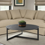 Krike Modern Industrial 40 in. Round Gray Coffee Table with Tempered Glass Top - Furniture City (CA)l