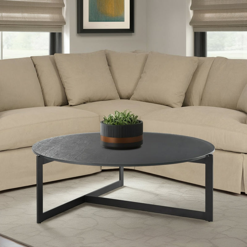 Krike Modern Industrial 40 in. Round Gray Coffee Table with Tempered Glass Top - Furniture City (CA)l