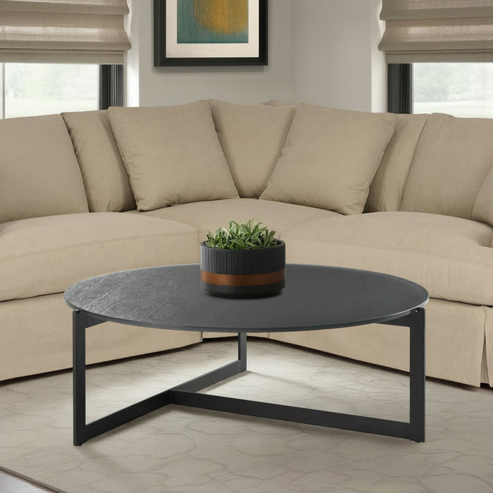 Krike Modern Industrial 40 in. Round Gray Coffee Table with Tempered Glass Top