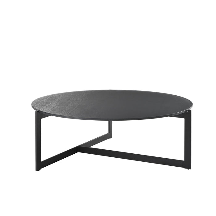 Krike Modern Industrial 40 in. Round Gray Coffee Table with Tempered Glass Top