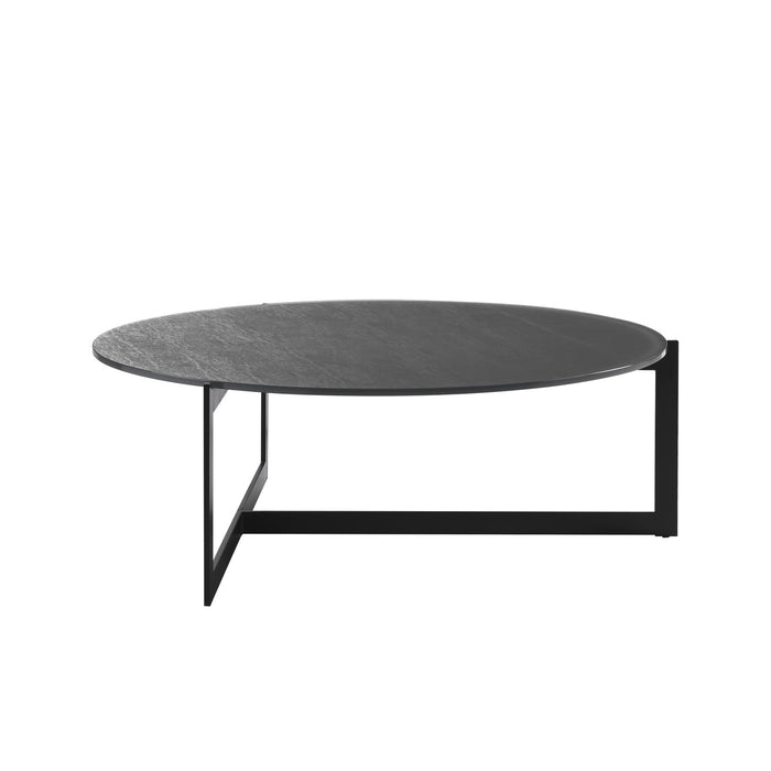 Krike Modern Industrial 40 in. Round Gray Coffee Table with Tempered Glass Top