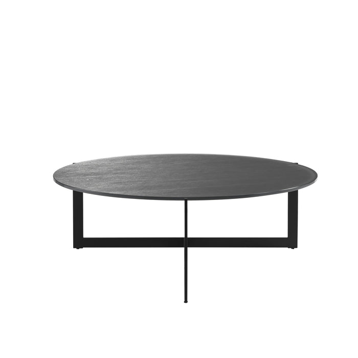 Krike Modern Industrial 40 in. Round Gray Coffee Table with Tempered Glass Top