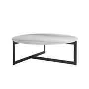 Krike Modern Industrial 40 in. Round White Coffee Table with Tempered Glass Top - Furniture City (CA)l
