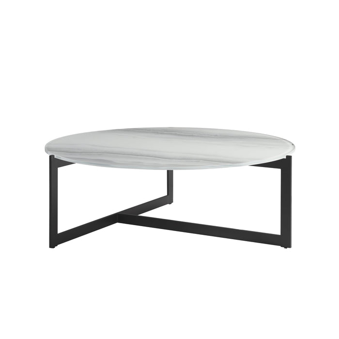 Krike Modern Industrial 40 in. Round White Coffee Table with Tempered Glass Top