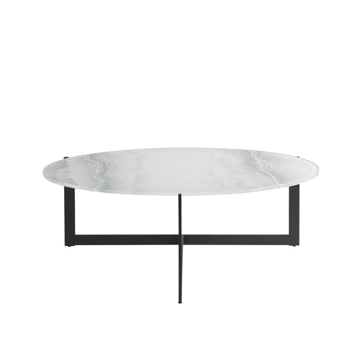Krike Modern Industrial 40 in. Round White Coffee Table with Tempered Glass Top