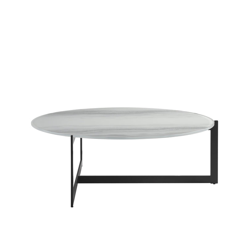 Krike Modern Industrial 40 in. Round White Coffee Table with Tempered Glass Top - Furniture City (CA)l