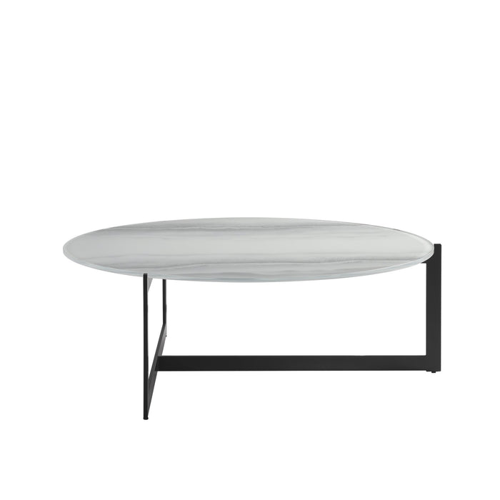 Krike Modern Industrial 40 in. Round White Coffee Table with Tempered Glass Top