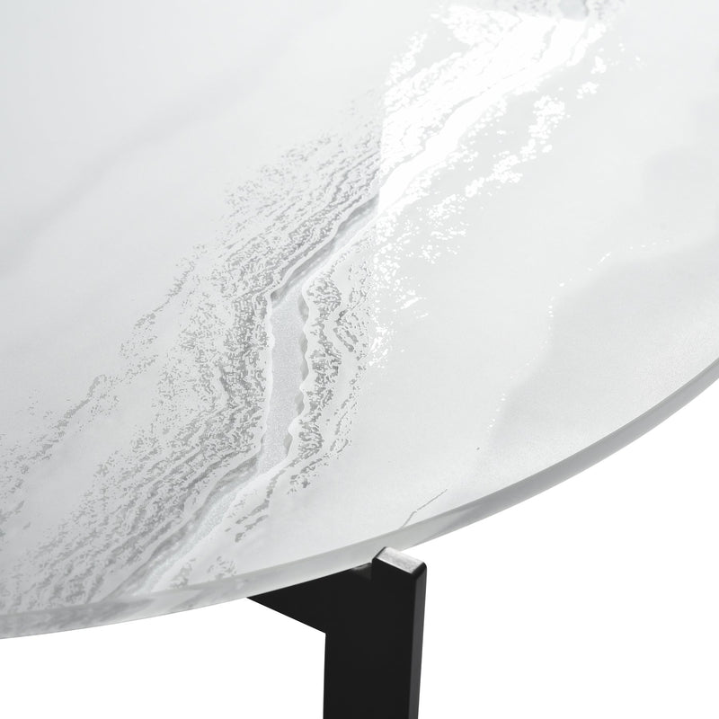Krike Modern Industrial 40 in. Round White Coffee Table with Tempered Glass Top - Furniture City (CA)l