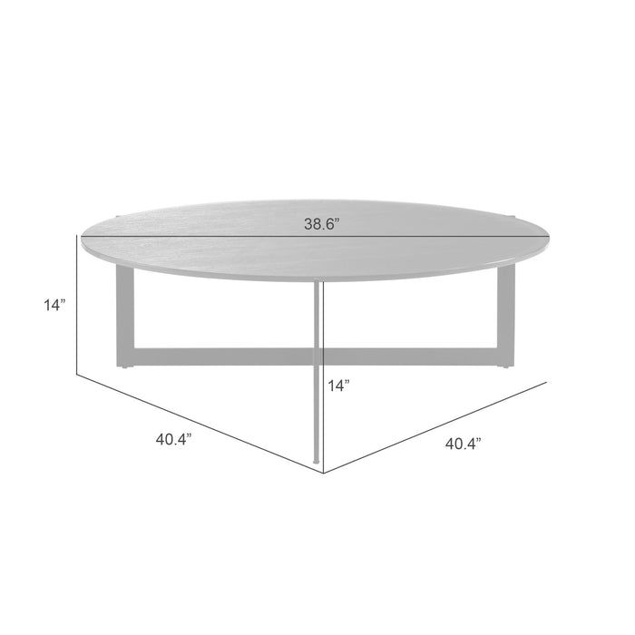 Krike Modern Industrial 40 in. Round White Coffee Table with Tempered Glass Top