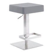 Kaylee Adjustable Height Swivel Gray Faux Leather and Brushed Stainless Steel Backless Bar Stool - Furniture City (CA)l