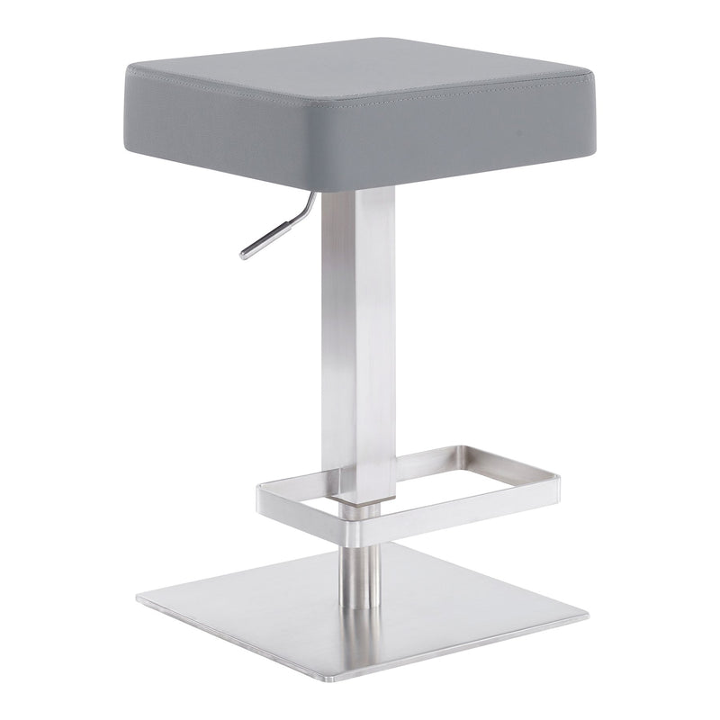Kaylee Adjustable Height Swivel Gray Faux Leather and Brushed Stainless Steel Backless Bar Stool - Furniture City (CA)l