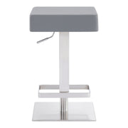 Kaylee Adjustable Height Swivel Gray Faux Leather and Brushed Stainless Steel Backless Bar Stool - Furniture City (CA)l