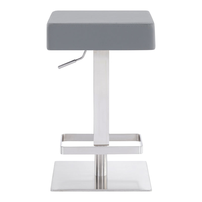 Kaylee Adjustable Height Swivel Gray Faux Leather and Brushed Stainless Steel Backless Bar Stool - Furniture City (CA)l