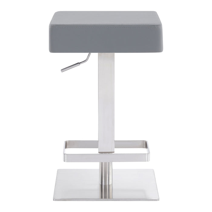 Kaylee Adjustable Height Swivel Gray Faux Leather and Brushed Stainless Steel Backless Bar Stool