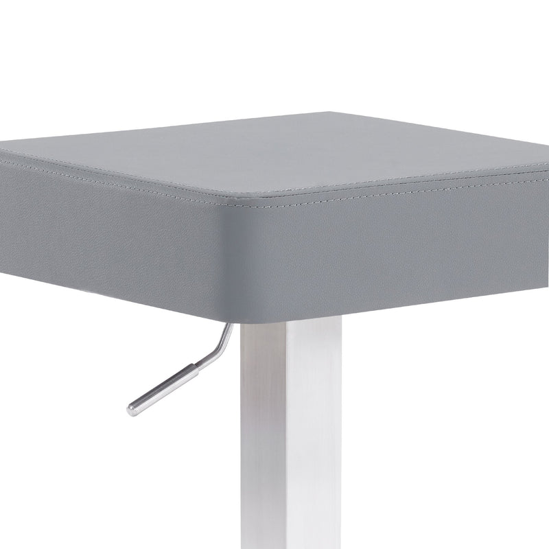 Kaylee Adjustable Height Swivel Gray Faux Leather and Brushed Stainless Steel Backless Bar Stool - Furniture City (CA)l