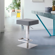 Kaylee Adjustable Height Swivel Gray Faux Leather and Brushed Stainless Steel Backless Bar Stool - Furniture City (CA)l