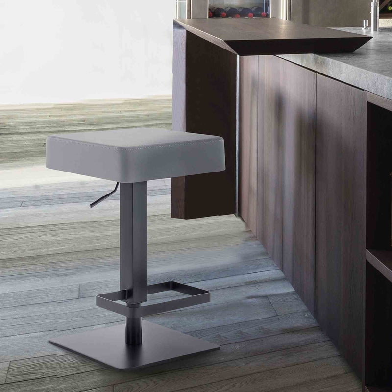 Kaylee Adjustable Height Swivel Gray Faux Leather and Black Metal Backless Bar Stool - Furniture City (CA)l