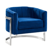Kamila Contemporary Accent Chair in Blue Velvet and Brushed Stainless Steel Finish - Furniture City (CA)l
