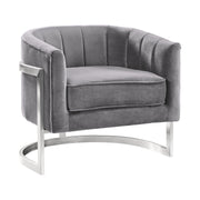 Kamila Contemporary Accent Chair in Gray Velvet and Brushed Stainless Steel Finish - Furniture City (CA)l