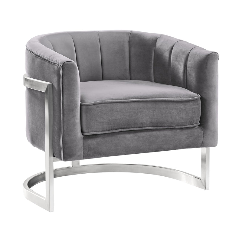 Kamila Contemporary Accent Chair in Gray Velvet and Brushed Stainless Steel Finish - Furniture City (CA)l