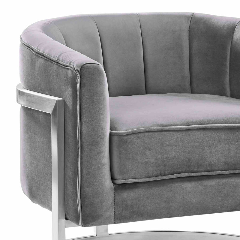 Kamila Contemporary Accent Chair in Gray Velvet and Brushed Stainless Steel Finish - Furniture City (CA)l