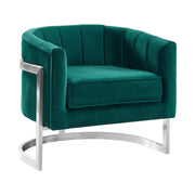 Kamila Contemporary Accent Chair in Green Velvet and Brushed Stainless Steel Finish - Furniture City (CA)l
