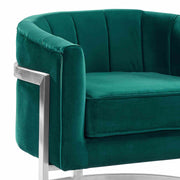 Kamila Contemporary Accent Chair in Green Velvet and Brushed Stainless Steel Finish - Furniture City (CA)l