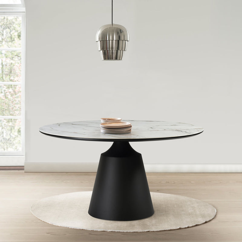 Knox Round Dining Table with Stone Top and Black Metal Base - Furniture City (CA)l