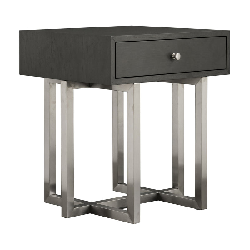 Knight Contemporary Lamp Table in Brushed Stainless Steel Finish with Gray Top - Furniture City (CA)l