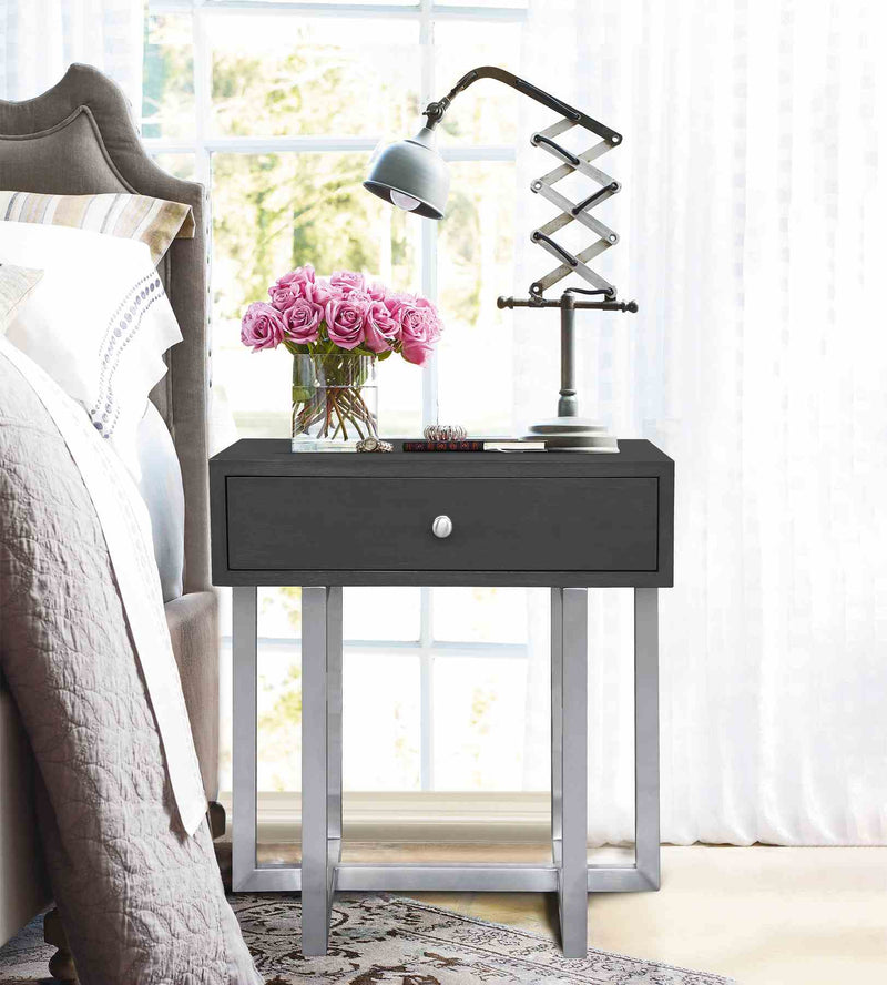 Knight Contemporary Lamp Table in Brushed Stainless Steel Finish with Gray Top - Furniture City (CA)l