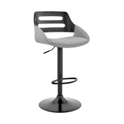 Karter Adjustable Gray Faux Leather and Black Wood Bar Stool with Black Base - Furniture City (CA)l