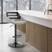 Karter Adjustable Gray Faux Leather and Black Wood Bar Stool with Black Base - Furniture City (CA)l