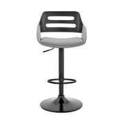 Karter Adjustable Gray Faux Leather and Black Wood Bar Stool with Black Base - Furniture City (CA)l