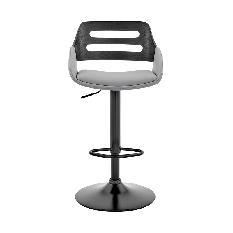 Karter Adjustable Gray Faux Leather and Black Wood Bar Stool with Black Base - Furniture City (CA)l