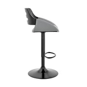 Karter Adjustable Gray Faux Leather and Black Wood Bar Stool with Black Base - Furniture City (CA)l