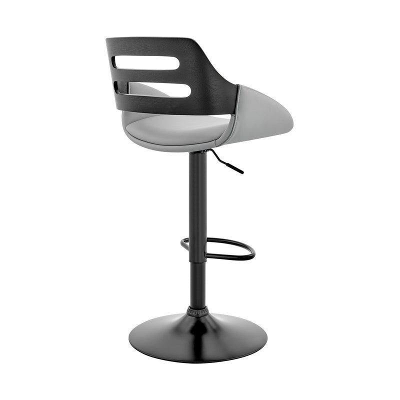 Karter Adjustable Gray Faux Leather and Black Wood Bar Stool with Black Base - Furniture City (CA)l