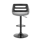 Karter Adjustable Gray Faux Leather and Black Wood Bar Stool with Black Base - Furniture City (CA)l