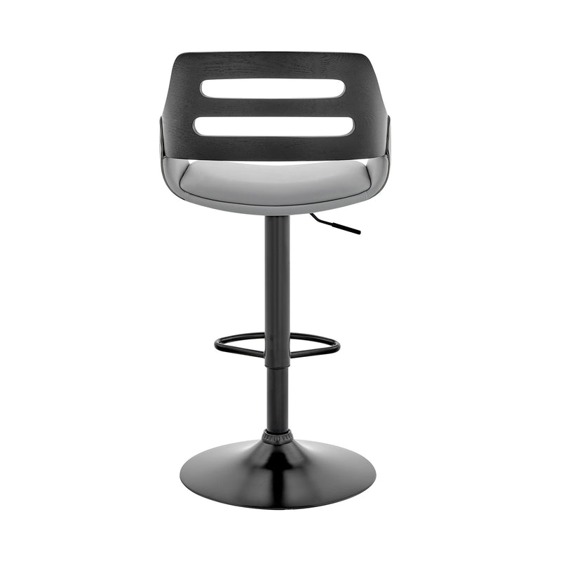 Karter Adjustable Gray Faux Leather and Black Wood Bar Stool with Black Base - Furniture City (CA)l