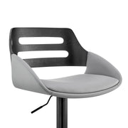 Karter Adjustable Gray Faux Leather and Black Wood Bar Stool with Black Base - Furniture City (CA)l