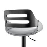 Karter Adjustable Gray Faux Leather and Black Wood Bar Stool with Black Base - Furniture City (CA)l