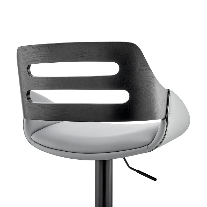 Karter Adjustable Gray Faux Leather and Black Wood Bar Stool with Black Base - Furniture City (CA)l